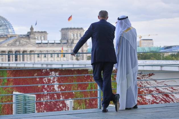 News Bilder des Tages Berlin, Deutschland, 10.09.2026: Bundeskanzleramt: Staatsbesuch S.H. des Präsidenten der Vereinigten Arabischen Emirate: Bundeskanzler Friedrich Merz (CDU) und Muhammad bin Zayid Al Nahyan Copyright: xdtsxNachrichtenagenturx dts_134003