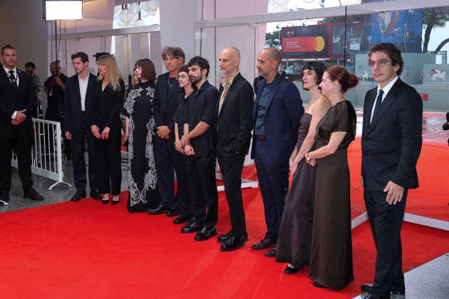 Venice 2026 Naza Screening NB Lindsay Poulton, Andrea Romeo, Jonathan Glazer, Rachel Szor, Yuval Abraham, James Wilson, a guest, Ekaterina Ochagavia and guests attending the Naza Red carpet as part of the 83th Venice International Film Festival at the Lido in Venice, Italy on September 10, 2026. Photo by Nasser Berzane ABACAPRESS.COM Venice Italy  Copyright: xBerzanexNasser ABACAx