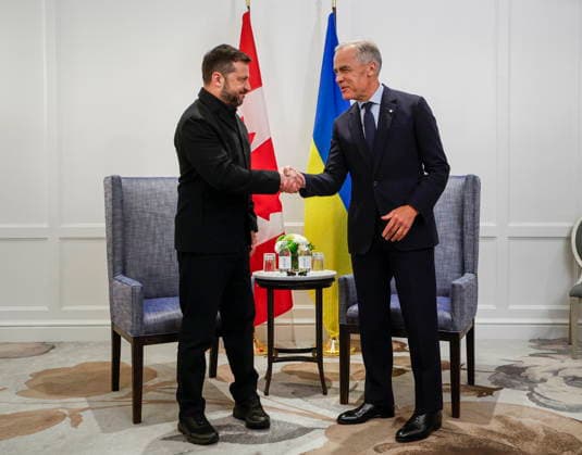 September 10, 2026, Calgary, Ab, CANADA: Prime Minister Mark Carney, right, and Volodymyr Zelenskyy, president of Ukraine, meet in Calgary, Alta., Thursday, Sept. 10, 2026. Calgary CANADA - ZUMAc35_ 20260910_zaf_c35_015 Copyright: xJeffxMcintoshx
