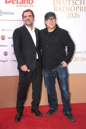Andreas Altenburg und Bjarne Mädel bei der Verleihung des 17. Deutschen Radiopreises 2026 im Stage Theater an der Elbe. Hamburg, 10.09.2026