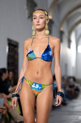 September 10, 2026, Madrid, Spain: A model parades with Dolores Cortes design during the OMODA Fashion Week en ISE San Isidro in Madrid. Madrid Spain  - ZUMAs197 20260910_aaa_s197_587 Copyright: xAtilanoxGarciax