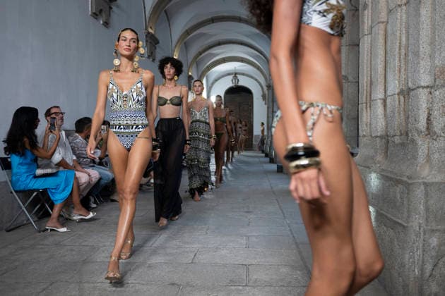 September 10, 2026, Madrid, Spain: A model parades with Dolores Cortes design during the OMODA Fashion Week en ISE San Isidro in Madrid. Madrid Spain  - ZUMAs197 20260910_aaa_s197_591 Copyright: xAtilanoxGarciax