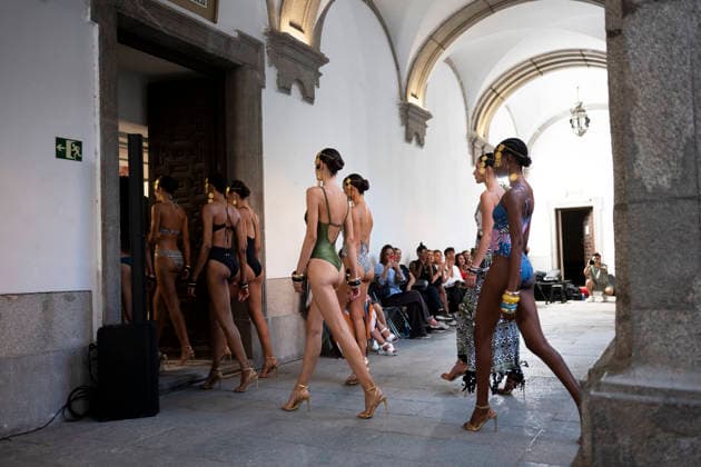 September 10, 2026, Madrid, Spain: A model parades with Dolores Cortes design during the OMODA Fashion Week en ISE San Isidro in Madrid. Madrid Spain  - ZUMAs197 20260910_aaa_s197_605 Copyright: xAtilanoxGarciax