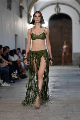 September 10, 2026, Madrid, Spain: A model parades with Dolores Cortes design during the OMODA Fashion Week en ISE San Isidro in Madrid. Madrid Spain  - ZUMAs197 20260910_aaa_s197_603 Copyright: xAtilanoxGarciax