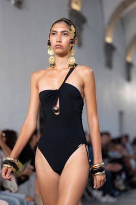 September 10, 2026, Madrid, Spain: A model parades with Dolores Cortes design during the OMODA Fashion Week en ISE San Isidro in Madrid. Madrid Spain  - ZUMAs197 20260910_aaa_s197_613 Copyright: xAtilanoxGarciax