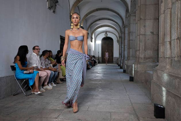 September 10, 2026, Madrid, Spain: A model parades with Dolores Cortes design during the OMODA Fashion Week en ISE San Isidro in Madrid. Madrid Spain  - ZUMAs197 20260910_aaa_s197_660 Copyright: xAtilanoxGarciax