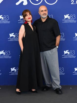 IPA88397255 - Venice, 83rd Venice International Film Festival 2026 - Day 10. Photocall for the film Kami Nour. Pictured: Elaheh Farazmand, Missagh Zareh  Copyright: xAlbertoxTerenghix xPoolxPhotoxEventsx08x IPA88397255