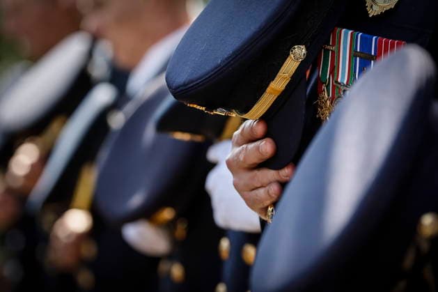September 11, 2026, Winnipeg, Mb, Canada: Firefighters take a moment of silence as people participate in the 25th Annual 9 11 Memorial Service at the International Peace Garden in Boissevain, Man., Friday, Sept. 11, 2026. Winnipeg Canada  - ZUMAc35_ 20260911_zaf_c35_111 Copyright: xJohnxWoodsx