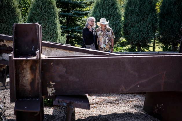 September 11, 2026, Winnipeg, Mb, Canada: Kathy and Terry Harder spend at the remnants of the Twin Towers beams as people participate in the 25th Annual 9 11 Memorial Service at the International Peace Garden in Boissevain, Man., Friday, Sept. 11, 2026. Winnipeg Canada  - ZUMAc35_ 20260911_zaf_c35_115 Copyright: xJohnxWoodsx