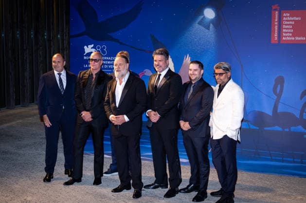 What Love Builds Screening - The 83rd Venice International Film Festival Padraic McKinley, Russell Crowe, Joe Machart, Mikael Borglund, Keith Rodger attend the What Love Builds Screening during the 83rd Venice International Film Festival at Sala Darsena on September 11, 2026 in Venice, Italy.  Copyright: xKazukoxWakayamax