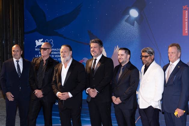 What Love Builds Screening - The 83rd Venice International Film Festival Padraic McKinley, Russell Crowe, Joe Machart, Mikael Borglund, Keith Rodger attend the What Love Builds Screening during the 83rd Venice International Film Festival at Sala Darsena on September 11, 2026 in Venice, Italy.  Copyright: xKazukoxWakayamax