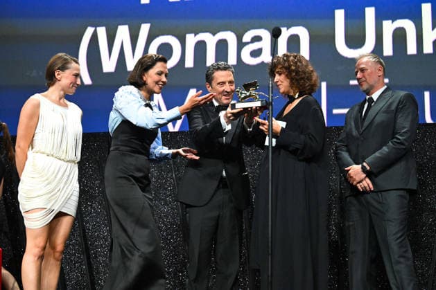 IPA88451473 - Venice, 83rd Venice International Film Festival 2026 - Night 11 - Closing Ceremony. Pictured: May el-Toukhy, Mathilde Arcel, Mikael Rieks, Pietrangelo Buttafuoco, Maggie Gyllenhaal  Copyright: xManuelexMangiarottix xPoolxPhotoxEventsx08x IPA88451473