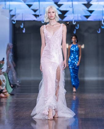 NY: Pamella Roland Fashion show Spring Summer 27 Model walks runway for Pamella Roland Spring Summer 2027 show during SS27 Fashion Week at Metropolitan Pavilion in New York, NY on September 11, 2026. New York New York United States Copyright: LevxRadin