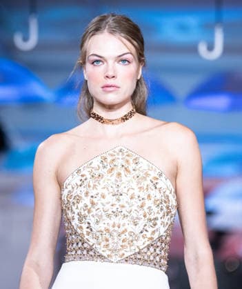 NY: Pamella Roland Fashion show Spring Summer 27 Model walks runway for Pamella Roland Spring Summer 2027 show during SS27 Fashion Week at Metropolitan Pavilion in New York, NY on September 11, 2026. New York New York United States Copyright: LevxRadin
