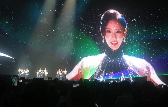 First Digital Virtual Idol Yuri SHANGHAI, CHINA - SEPTEMBER 11, 2026 - The first digital virtual idol Yuri to obtain official digital identity authentication appeared at China s First Offline AI Artist Concert the surreal giant screen stage for the AI Art Festival of the 2026 INCLUSION ¡¤ Conference on the Bund in Shanghai, China on September 11, 2026. Shanghai Shanghai China  Copyright: xCFOTOx i1789347933942