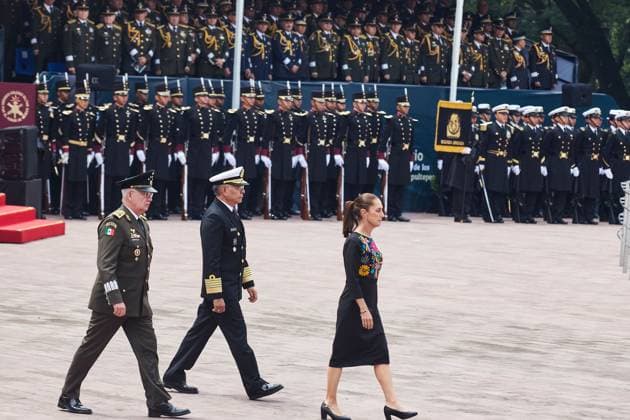 September 13, 2026, Ciudad De Mo Xico, Mexico: MEXICO Ciudad De Mo Xico, MEXICO - SEPTEMBER 13, 2026: The President of Mexico, Claudia Sheinbaum Pardo, presides over the ceremony marking the 179th Anniversary of the Heroic Deed of the Boy Heroes of Chapultepec. She is accompanied by Secretary of National Defense Ricardo Trevilla Trejo, Secretary of the Navy Admiral Raymundo Pedro Morales oÂngeles, President of the Supreme Court Hugo Aguilar Ortiz, and members of the cabinet. The ceremony took place at the Altar to the Homeland in Chapultepec Park, Mexico City. Ciudad De Mo Xico Mexico - ZUMAq101 20260913_zna_q101_124 Copyright: xJuanxPerezxPuentex