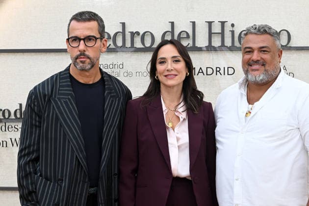 The Pedro del Hierro fashion house presents its Hamani collection at Mercedes-Benz Fashion Week Madrid. Álex Miralles, Tamara Falcó, and Nacho Aguayo pose at a photo call during the presentation of the Hamani collection by the Pedro del Hierro fashion house on September 14, 2026, in Madrid, Spain. The collection takes its inspiration from the Japanese tradition of contemplating the cherry blossoms, celebrating ephemeral beauty, digital disconnection, and time as a true luxury. CELEBRITIES PHOTOCALL FASHION FASHION WEEK RUNWAY CIBELES José Madrid Madrid, Spain  Copyright: xJosÃ xOlivax 7773725