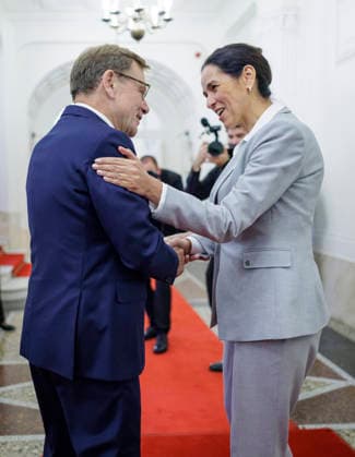 Johann Wadephul (CDU), Bundesaussenminister, aufgenommen im Rahmen seiner Reise nach Ungarn. Hier mit Aussenministerin Anita Orban. Fotografiert im Auftrag des Auswaertigen Amtes Budapest Ungarn