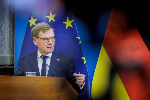 Johann Wadephul (CDU), Bundesaussenminister, aufgenommen im Rahmen seiner Reise nach Ungarn. Hier mit Aussenministerin Anita Orban. Fotografiert im Auftrag des Auswaertigen Amtes Budapest Ungarn