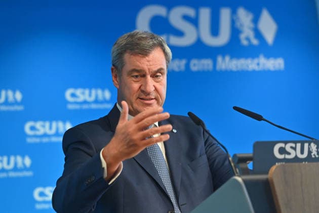 Markus SOEDER (Ministerpraesident Bayern und CSU Vorsitzender) , Einzelbild,angeschnittenes Einzelmotiv,Portraet,Portrait,Porträt. Pressekonferenz nach Klausurtagung des CSU Parteivorstands am 14.09.2026 in der CSU Landesleitung in Muenchen.