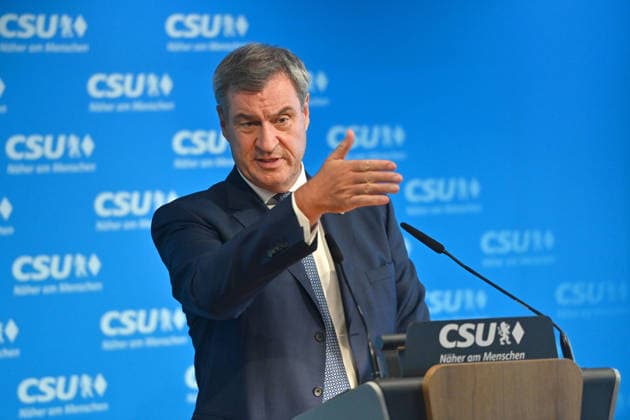 Markus SOEDER (Ministerpraesident Bayern und CSU Vorsitzender) , Einzelbild,angeschnittenes Einzelmotiv,Portraet,Portrait,Porträt. Pressekonferenz nach Klausurtagung des CSU Parteivorstands am 14.09.2026 in der CSU Landesleitung in Muenchen.