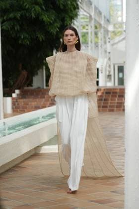 A model Durning Firma collection during Pasarela Cibeles Mercedes-Benz Fashion Week Madrid 2065 in Madrid, on Monday , 14 September 2026. Cordon Press 