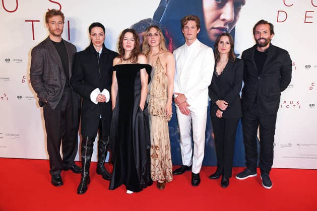 Alexander Fehling, Haley Louise Jones, Hannah Herzsprung, Lena Stahl, Damian Hardung, Laura Mihajlovic, Quirin Berg bei der Premiere des Kinofilms CORPUS DELICTI im Delphi Filmpalast in Berlin am 14.09.2026