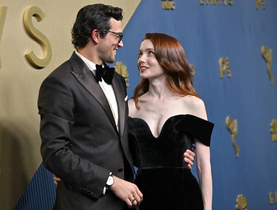 Paul Anthony Kelly and Syd Widziszewski-Kelly arrive for the 78th annual Primetime Emmy Awards at the Peacock Theater in Los Angeles on Monday, September 14, 2026.  LAP20260914537 CHRISxCHEW