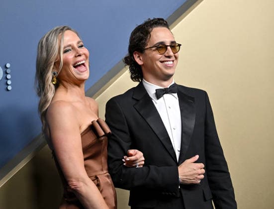Marisol Ribeiro and Marcello Hernández arrive for the 78th annual Primetime Emmy Awards at the Peacock Theater in Los Angeles on Monday, September 14, 2026.  LAP20260914565 CHRISxCHEW