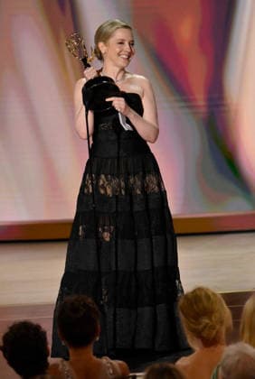 Katie Dippold accepts the Outstanding Writing for a Comedy Series Award for Widow s Bay on stage during the 78th annual Primetime Emmy Awards at the Peacock Theater in Los Angeles on Monday, September 14, 2026.  LAP20260914120 JIMxRUYMEN