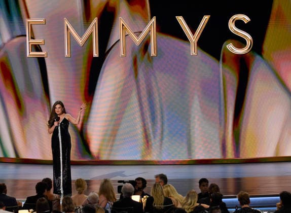 Host Mariska Hargitay speaks on stage during the 78th annual Primetime Emmy Awards at the Peacock Theater in Los Angeles on Monday, September 14, 2026.  LAP20260914151 JIMxRUYMEN