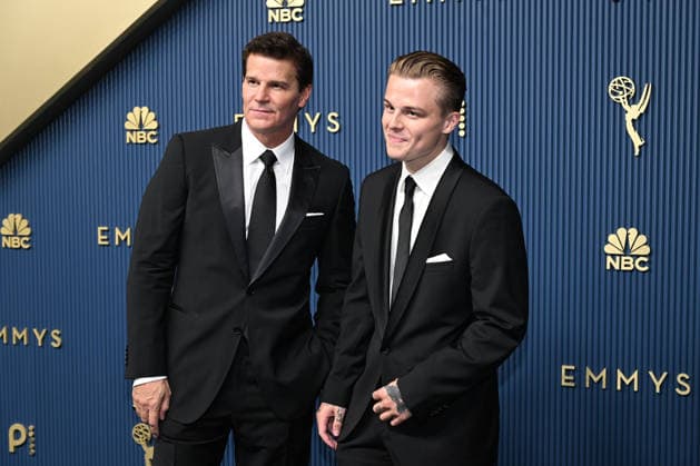 David Boreanaz and his son Jaden arrive for the 78th annual Primetime Emmy Awards at the Peacock Theater in Los Angeles on Monday, September 14, 2026.  LAP20260914839 JohnxMcCoy