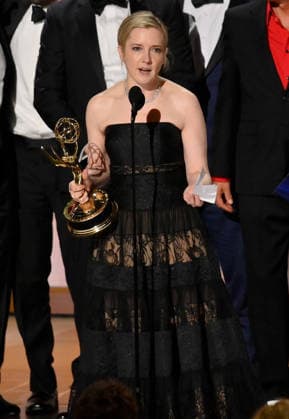 Katie Dippold accepts the Outstanding Comedy Series Award for Widow s Bay on stage during the 78th annual Primetime Emmy Awards at the Peacock Theater in Los Angeles on Monday, September 14, 2026.  LAP20260914202 JIMxRUYMEN