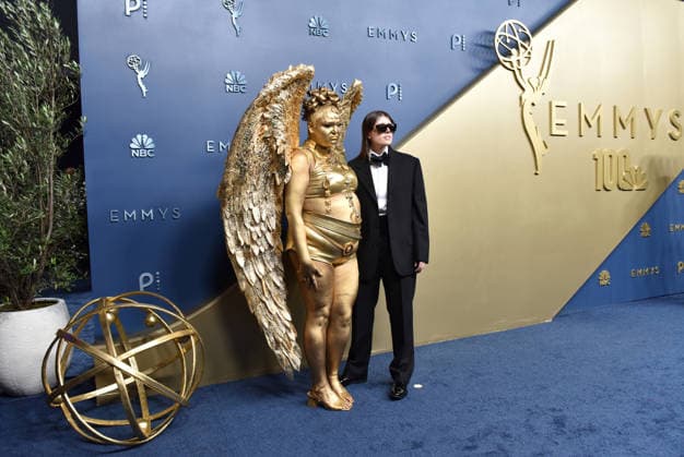 Megan Stalter and Maddie Allen arrive for the 78th annual Primetime Emmy Awards at the Peacock Theater in Los Angeles on Monday, September 14, 2026.  LAP20260914752 CHRISxCHEW