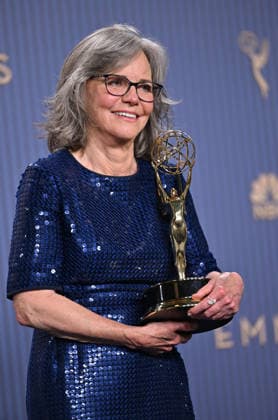 Sally Field, holds the Emmy for Outstanding Lead Actress in a Limited or Anthology Series or Movie Award for Remarkably Bright Creatures, backstage during the 78th annual Primetime Emmy Awards at the Peacock Theater in Los Angeles on Monday, September 14, 2026.  LAP20260914907 CHRISxCHEW