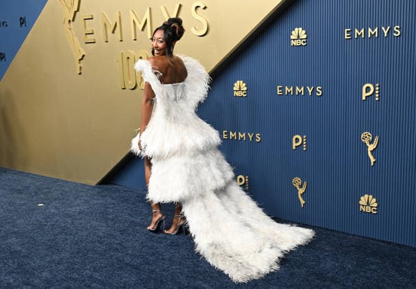 Mycah Bacchus Maye arrives for the 78th annual Primetime Emmy Awards at the Peacock Theater in Los Angeles on Monday, September 14, 2026.  LAP20260914899 JohnxMcCoy