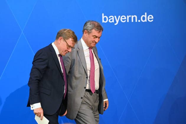 v.re::Markus SOEDER (Ministerpraesident Bayern und CSU Vorsitzender), Johann Wadephul (Bundesaussenminister). Pressekonferenz nach Sitzung des Ministerrates in der im Prinz Carl Palais in Muenchen am 15.09.2026.