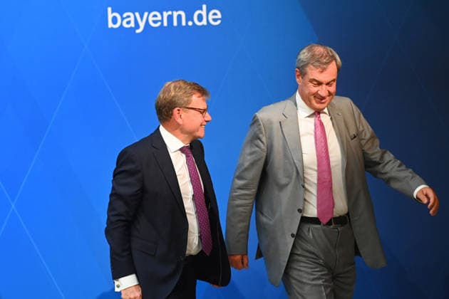v.re::Markus SOEDER (Ministerpraesident Bayern und CSU Vorsitzender), Johann Wadephul (Bundesaussenminister). Pressekonferenz nach Sitzung des Ministerrates in der im Prinz Carl Palais in Muenchen am 15.09.2026.
