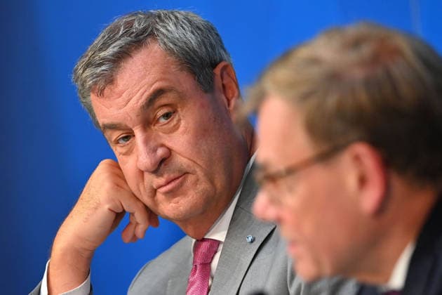 v.li: Markus SOEDER (Ministerpraesident Bayern und CSU Vorsitzender), Johann Wadephul (Bundesaussenminister). Pressekonferenz nach Sitzung des Ministerrates in der im Prinz Carl Palais in Muenchen am 15.09.2026.