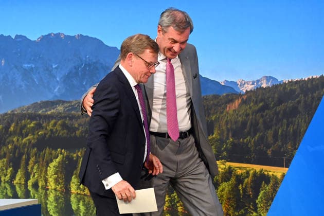 v.re::Markus SOEDER (Ministerpraesident Bayern und CSU Vorsitzender), Johann Wadephul (Bundesaussenminister). Pressekonferenz nach Sitzung des Ministerrates in der im Prinz Carl Palais in Muenchen am 15.09.2026.