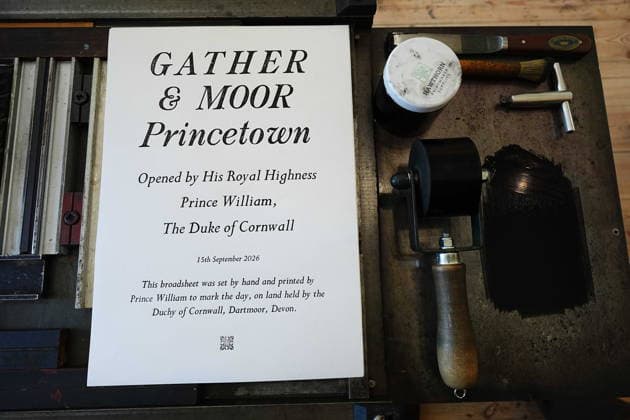 Duke of Cornwall visit to Dartmoor A print made by he Prince of Wales, who is known as the Duke of Cornwall whilst in Cornwall, during a visit to the Princetown Press as part of a visit to Princetown in Dartmoor to launch the new Princetown Community Fund. The new fund will make at least Å250,000 available to support locally led projects delivering social, economic and environmental benefit to the community of Princetown. Picture date: Tuesday September 15, 2026. PA Photo., Credit:Aaron Chown PA ROTA - B68 Avalon UK, Princetown  Copyright: xAaronxChownx xPAxROTAx-xB68x xAvalonx 1134887856