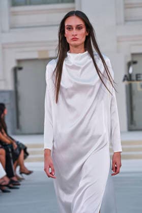 September 15, 2026, Madrid, Spain: A model parades with Alex Riviere design during Mercedes Benz Fashion Week Madrid Cibeles Palace in Madrid, 15 February of 2026 Spain Madrid Spain - ZUMAs197 20260915_aaa_s197_371 Copyright: xAtilanoxGarciax
