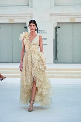 September 15, 2026, Madrid, Spain: A model parades with Hannibal Laguna design during Mercedes Benz Fashion Week Madrid Cibeles Palace in Madrid, 15 February of 2026 Spain Madrid Spain - ZUMAs197 20260915_aaa_s197_551 Copyright: xAtilanoxGarciax