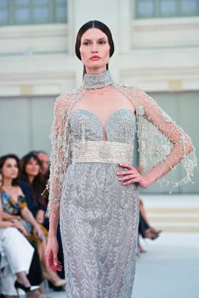 September 15, 2026, Madrid, Spain: A model parades with Hannibal Laguna design during Mercedes Benz Fashion Week Madrid Cibeles Palace in Madrid, 15 February of 2026 Spain Madrid Spain - ZUMAs197 20260915_aaa_s197_556 Copyright: xAtilanoxGarciax