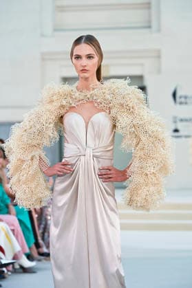 September 15, 2026, Madrid, Spain: A model parades with Hannibal Laguna design during Mercedes Benz Fashion Week Madrid Cibeles Palace in Madrid, 15 February of 2026 Spain Madrid Spain - ZUMAs197 20260915_aaa_s197_562 Copyright: xAtilanoxGarciax