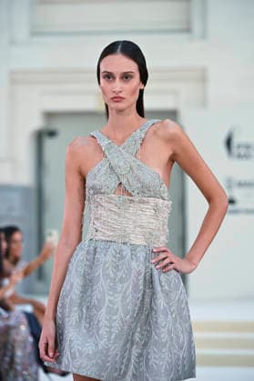September 15, 2026, Madrid, Spain: A model parades with Hannibal Laguna design during Mercedes Benz Fashion Week Madrid Cibeles Palace in Madrid, 15 February of 2026 Spain Madrid Spain - ZUMAs197 20260915_aaa_s197_570 Copyright: xAtilanoxGarciax