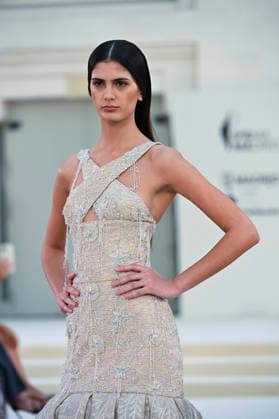 September 15, 2026, Madrid, Spain: A model parades with Hannibal Laguna design during Mercedes Benz Fashion Week Madrid Cibeles Palace in Madrid, 15 February of 2026 Spain Madrid Spain - ZUMAs197 20260915_aaa_s197_597 Copyright: xAtilanoxGarciax
