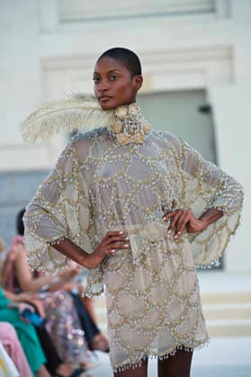 September 15, 2026, Madrid, Spain: A model parades with Hannibal Laguna design during Mercedes Benz Fashion Week Madrid Cibeles Palace in Madrid, 15 February of 2026 Spain Madrid Spain - ZUMAs197 20260915_aaa_s197_601 Copyright: xAtilanoxGarciax