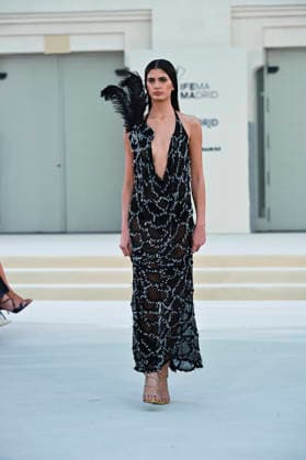 September 15, 2026, Madrid, Spain: A model parades with Hannibal Laguna design during Mercedes Benz Fashion Week Madrid Cibeles Palace in Madrid, 15 February of 2026 Spain Madrid Spain - ZUMAs197 20260915_aaa_s197_605 Copyright: xAtilanoxGarciax