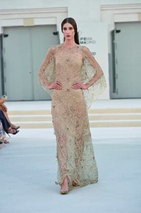 September 15, 2026, Madrid, Spain: A model parades with Hannibal Laguna design during Mercedes Benz Fashion Week Madrid Cibeles Palace in Madrid, 15 February of 2026 Spain Madrid Spain - ZUMAs197 20260915_aaa_s197_628 Copyright: xAtilanoxGarciax